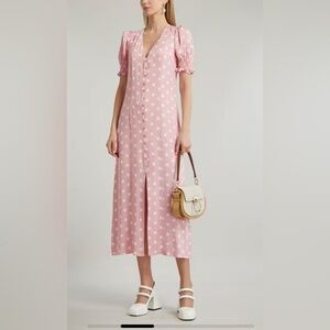 NWT SLEEPER Bella Pink and White Polka-Dot Midi Dress